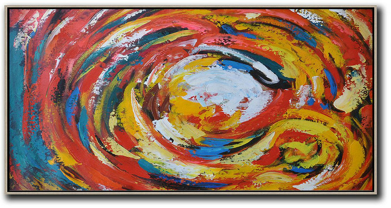 Oversized Canvas Art On Canvas,Horizontal Palette Knife Abstract Flower Art,Colorful Wall Art White,Red,Yellow,Blue